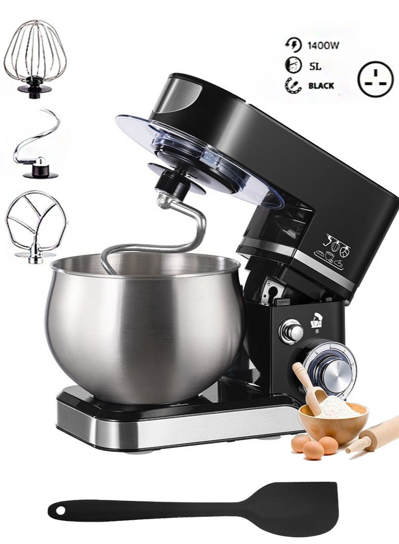 Kitchen Stand Mixer, 5 L Small Electric Food Mixer, 6 Speeds Portable Lightweight Kitchen Mixer for Daily Use with Egg Whisk, Dough Hook, Flat Beater (Black)