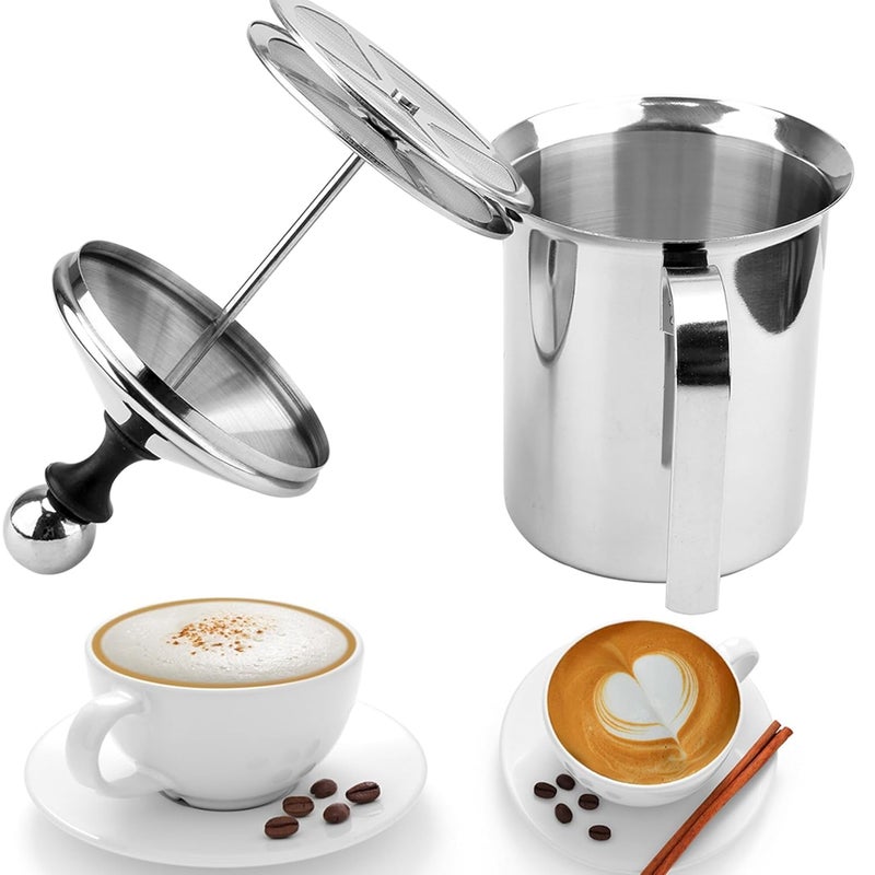 ZURITY Stainless Steel Milk Frother Coffee Frother BlenderManual Coffee Beater for CappuccinoFoam Maker for Hot and Cold Coffee Milk with Double Froth Pump Handle and Lid 400Ml - Image 2