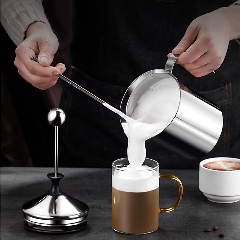 ZURITY Stainless Steel Milk Frother Coffee Frother BlenderManual Coffee Beater for CappuccinoFoam Maker for Hot and Cold Coffee Milk with Double Froth Pump Handle and Lid 400Ml - Image 4