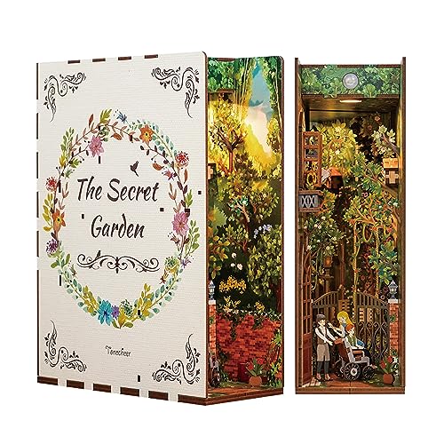 Tonecheer DIY Book Nook Kit for Adults3D Wooden Puzzle Bookend Bookshelf Insert Library Decor Booknook Miniature House Kit with Body Motion Sensor LED Light The Secret Garden - Image 1
