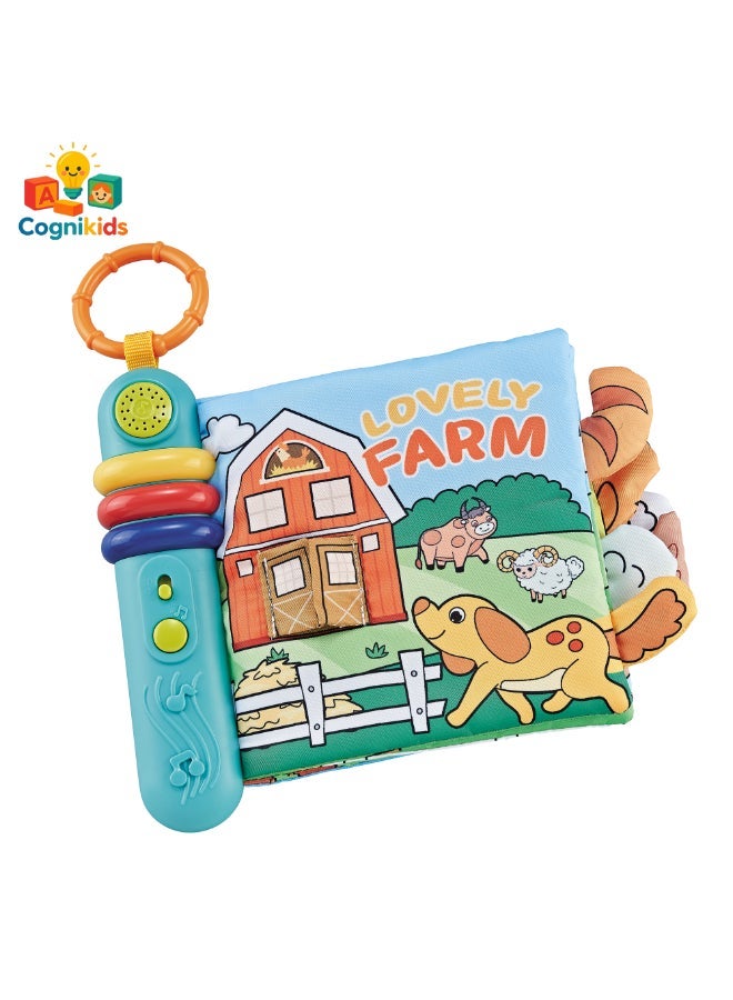COGNIKIDS Baby Cloth Book With Music & Light – Lovely Farm Storybook For Babies 6M+ | Soft Animal Book With Sound Buttons On Each Page | Montessori Sensory Learning Toy - Image 1