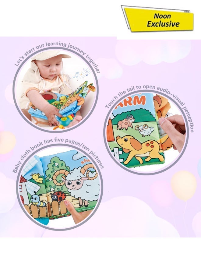 COGNIKIDS Baby Cloth Book With Music & Light – Lovely Farm Storybook For Babies 6M+ | Soft Animal Book With Sound Buttons On Each Page | Montessori Sensory Learning Toy - Image 3