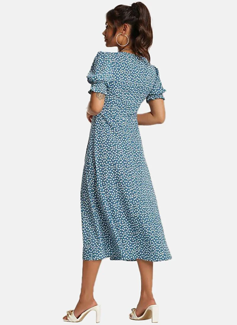 يونيكي Blue Polka Dots A-Line Midi Dress