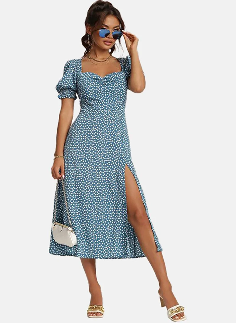 يونيكي Blue Polka Dots A-Line Midi Dress