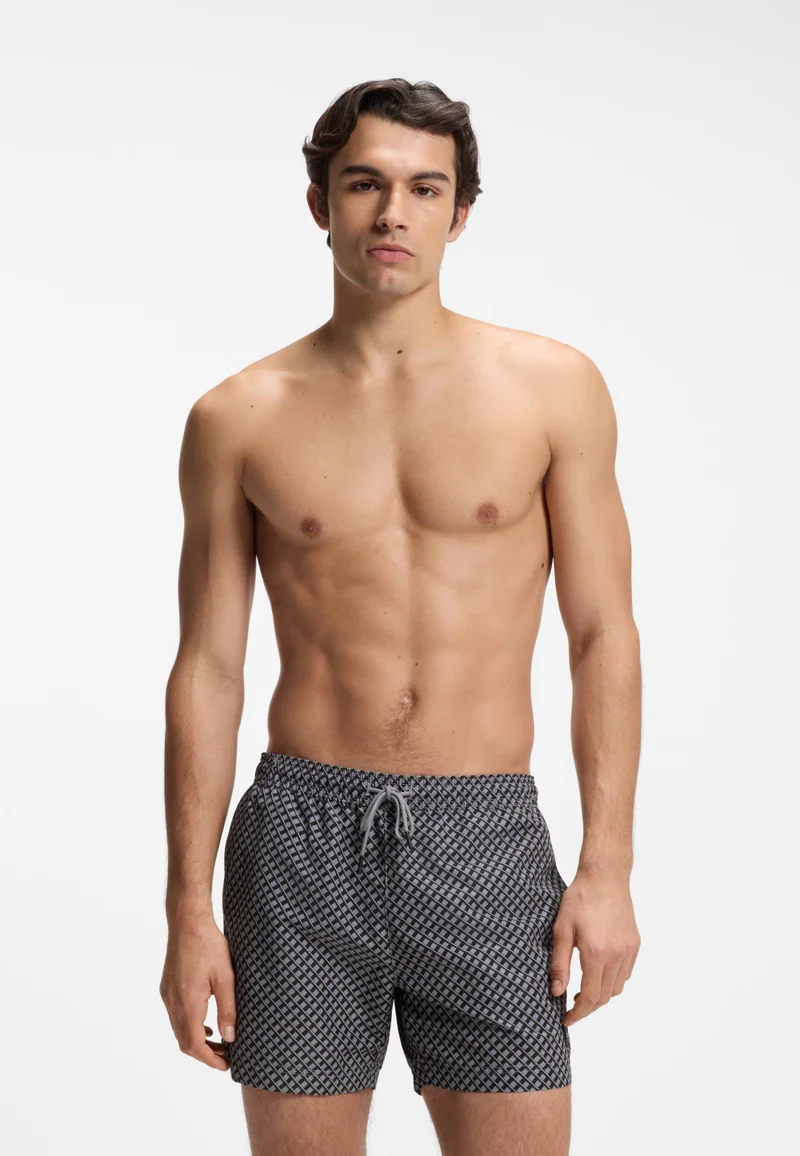 Micro-print swim shorts with logo badge
