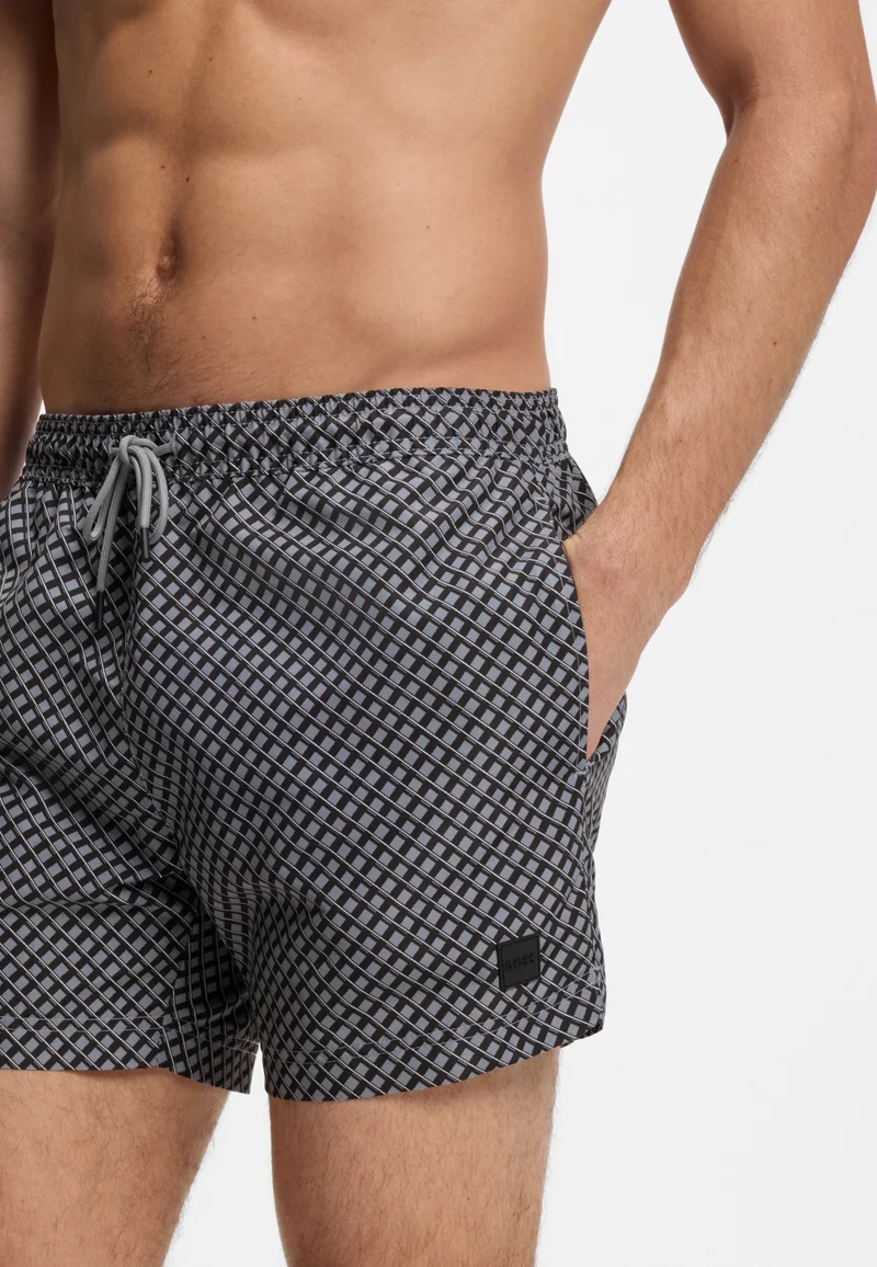 BOSS  Micro-print swim shorts with logo badge for Men | Best Price UAE