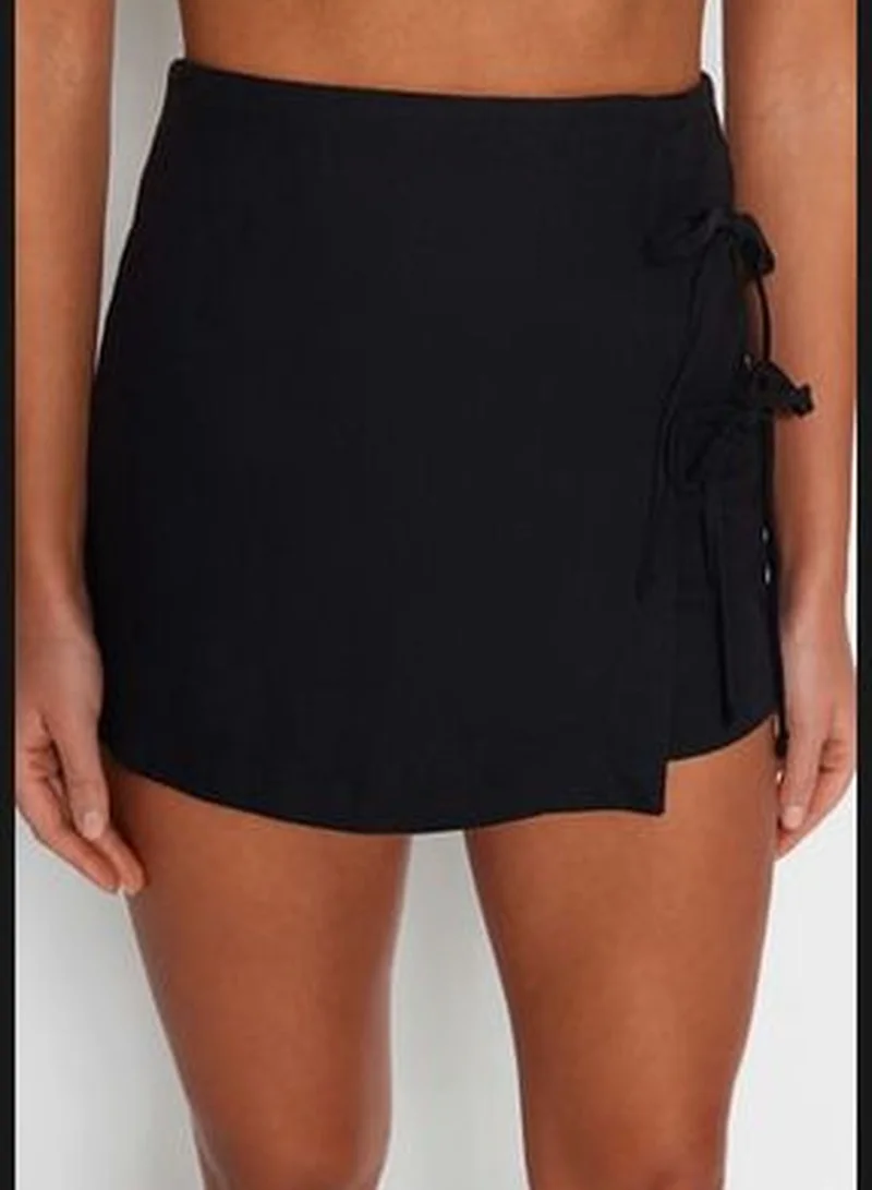 trendyol Black Woven Tie Short Skirt TBESS23SR00042