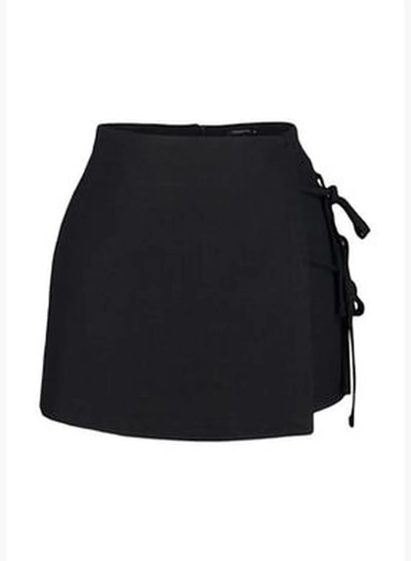 trendyol Black Woven Tie Short Skirt TBESS23SR00042