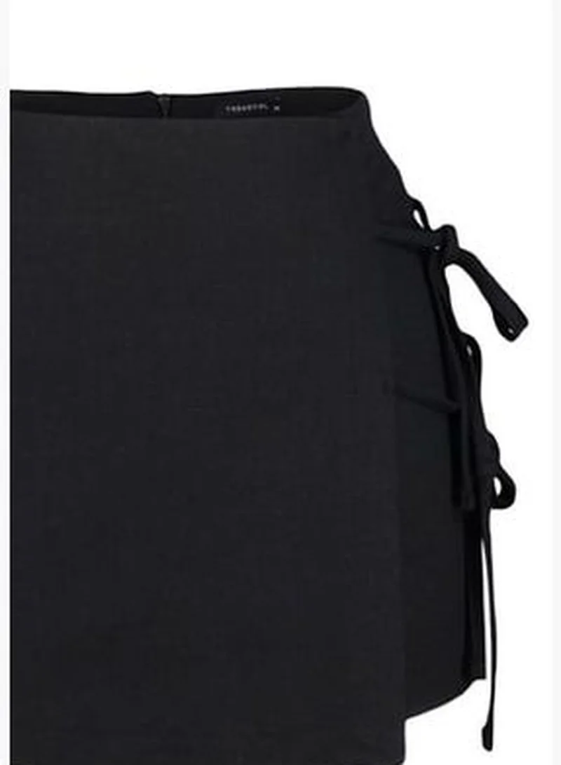 trendyol Black Woven Tie Short Skirt TBESS23SR00042