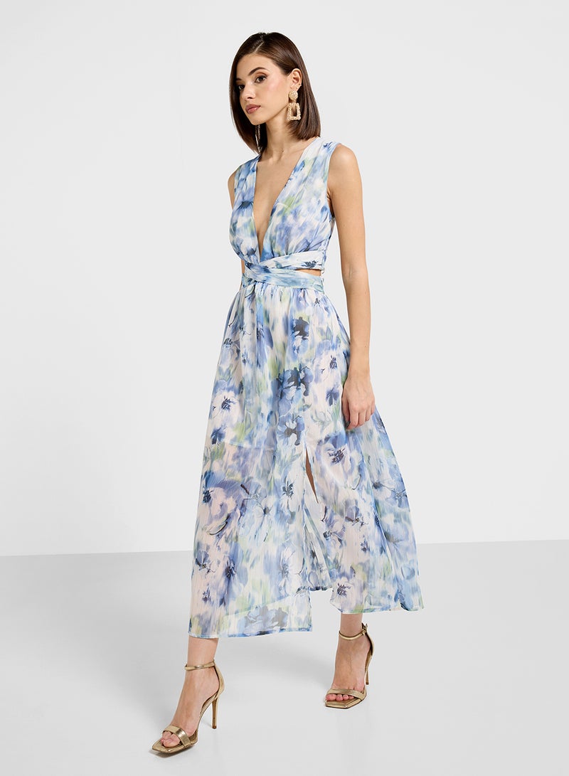 ELLA Printed Dress With Waist Cut Out - Image 1