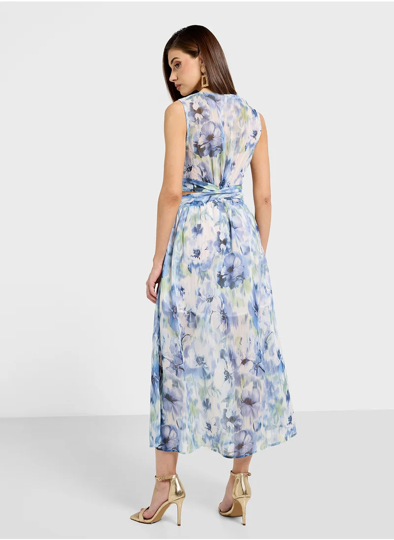 ELLA Printed Dress With Waist Cut Out