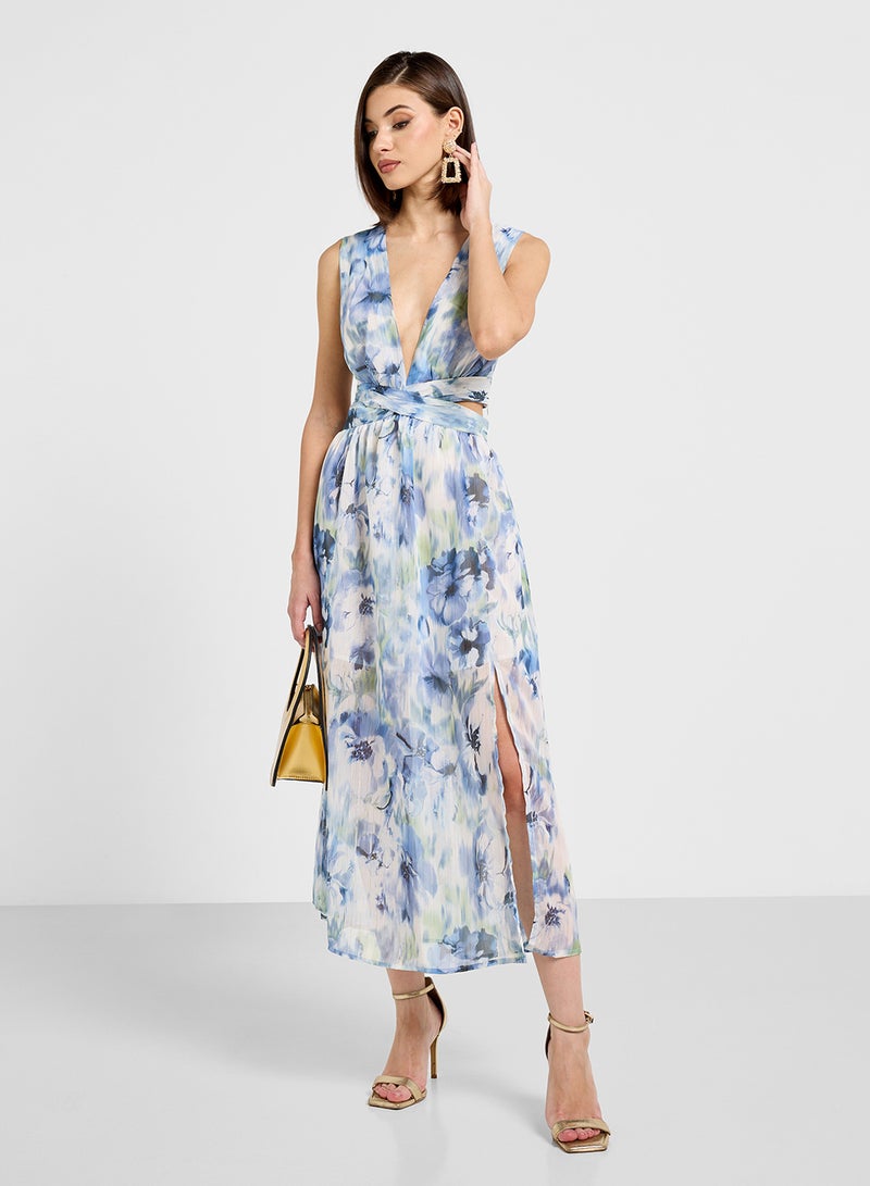 ELLA Printed Dress With Waist Cut Out - Image 4