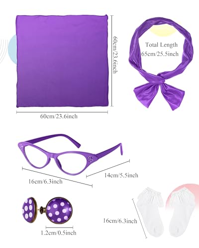 Silicherry 1950s Kids Poodle Skirt 50s Sock Hop Costume with Shirt Scarf Headband Earrings Glasses Socks(7-9 Years,Purple) - Image 4