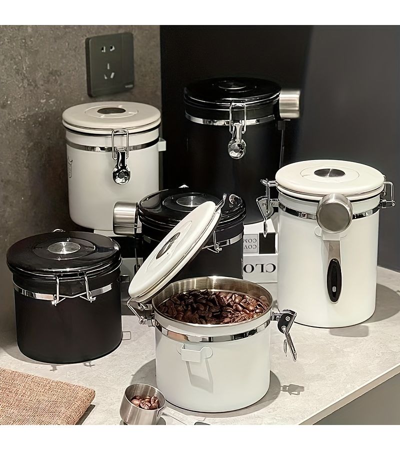 Stainless Steel Sealed Coffee Container Set With Spoon 1200ML For Coffee Beans Grounds Tea Sugar Rice - Image 1