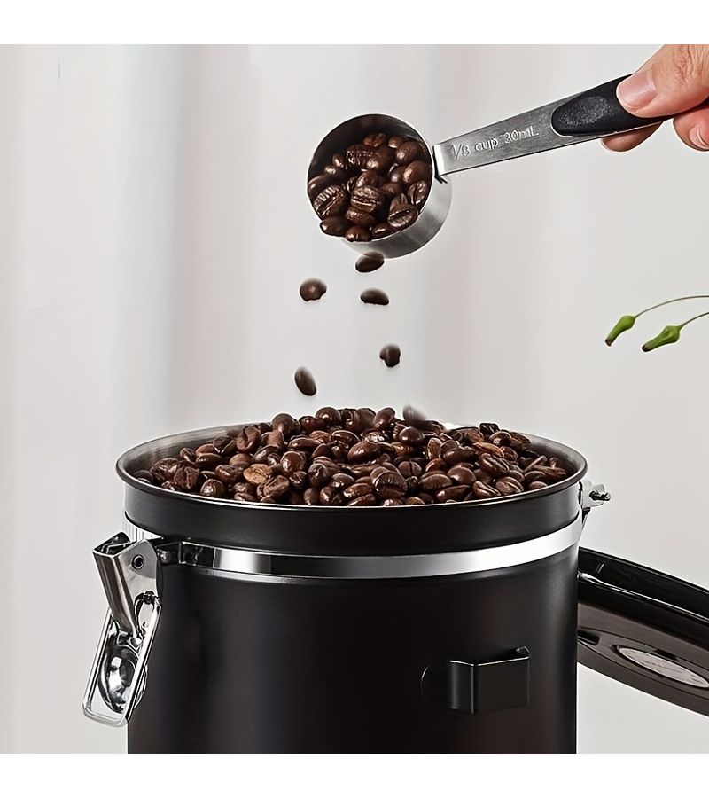 Stainless Steel Sealed Coffee Container Set With Spoon 1200ML For Coffee Beans Grounds Tea Sugar Rice - Image 3
