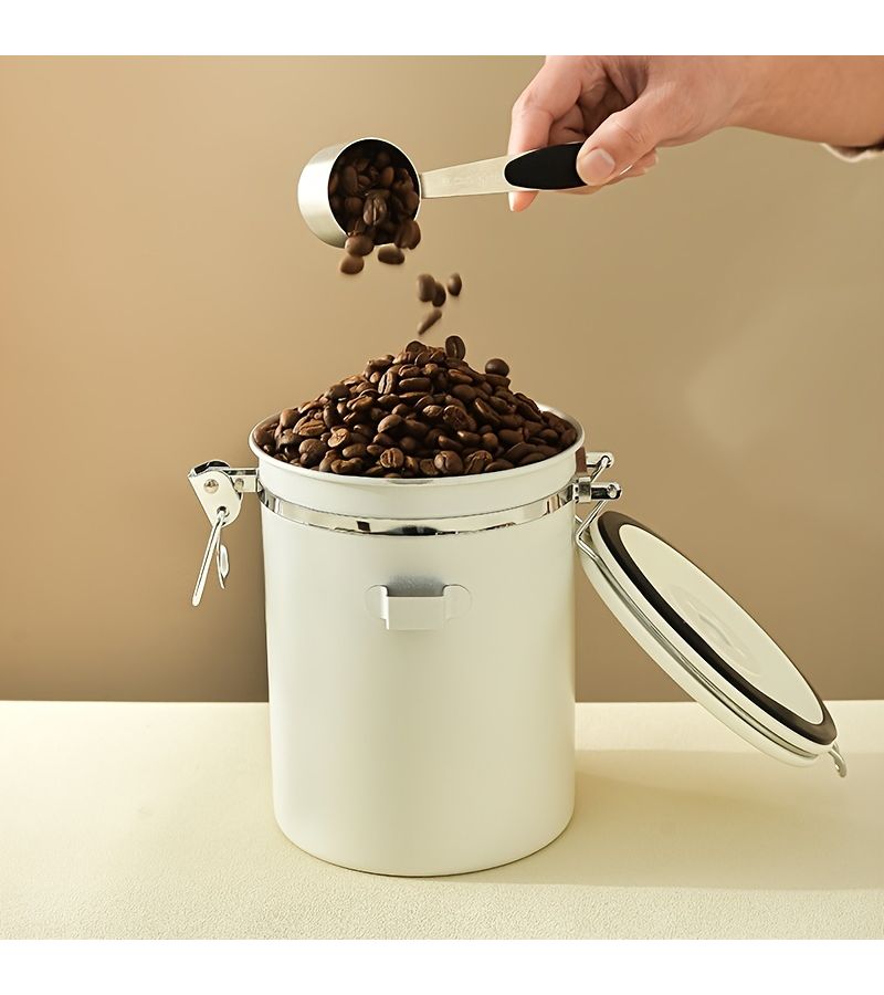 Stainless Steel Sealed Coffee Container Set With Spoon 1200ML For Coffee Beans Grounds Tea Sugar Rice - Image 5
