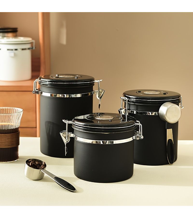 Stainless Steel Sealed Coffee Container Set With Spoon 1200ML For Coffee Beans Grounds Tea Sugar Rice - Image 2