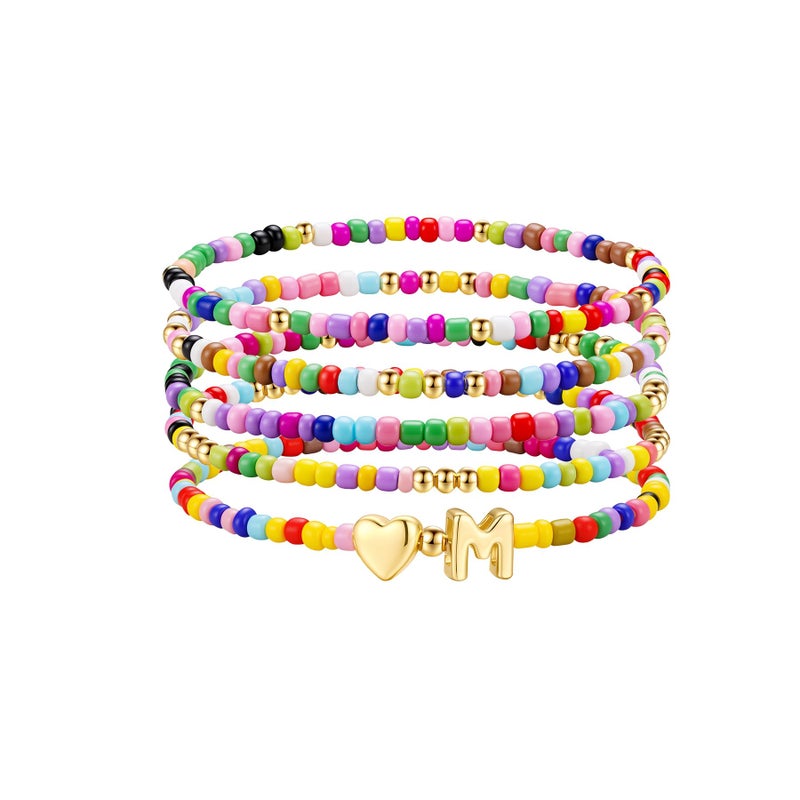 M MOOHAM Easter Gifts for Kids - Teen Girls Gift, Colorful Beaded Heart Initial M Bracelet for Girls Kids Jewelry, 6 7 8 9 10 11 12 13 14 Year Old Girl Birthday Gifts, Tween Teenage Girl Gift Idea - Image 1