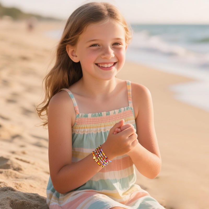 M MOOHAM Easter Gifts for Kids - Teen Girls Gift, Colorful Beaded Heart Initial M Bracelet for Girls Kids Jewelry, 6 7 8 9 10 11 12 13 14 Year Old Girl Birthday Gifts, Tween Teenage Girl Gift Idea - Image 2