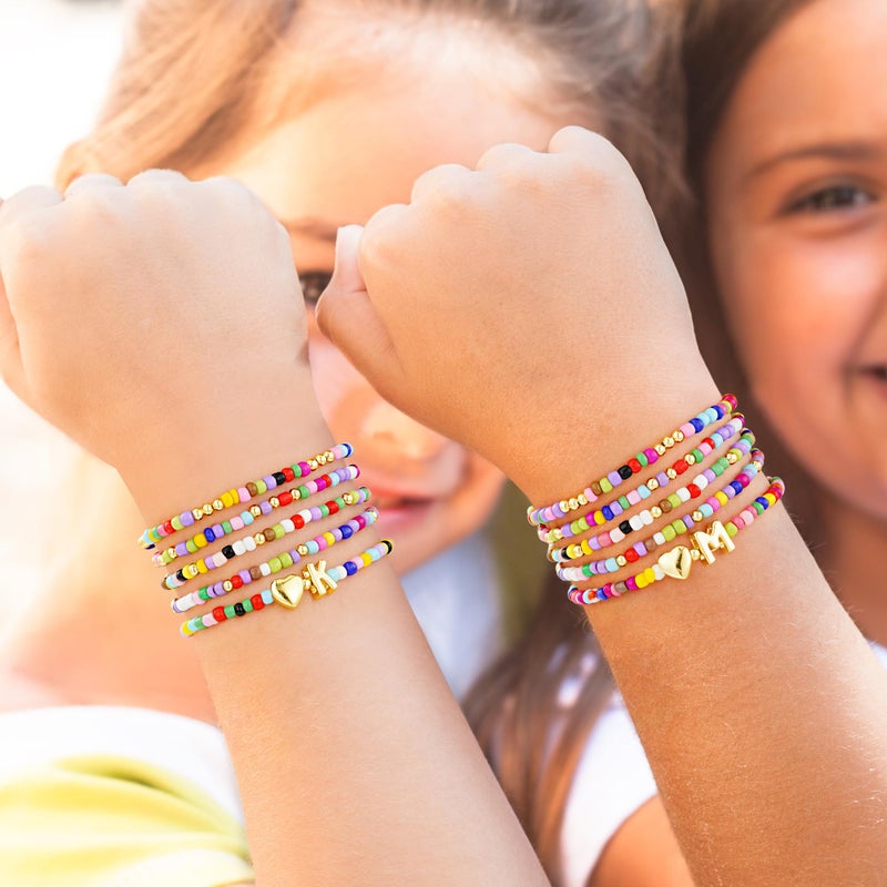M MOOHAM Easter Gifts for Kids - Teen Girls Gift, Colorful Beaded Heart Initial M Bracelet for Girls Kids Jewelry, 6 7 8 9 10 11 12 13 14 Year Old Girl Birthday Gifts, Tween Teenage Girl Gift Idea - Image 3