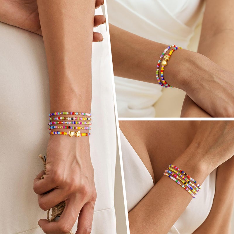 M MOOHAM Easter Gifts for Kids - Teen Girls Gift, Colorful Beaded Heart Initial M Bracelet for Girls Kids Jewelry, 6 7 8 9 10 11 12 13 14 Year Old Girl Birthday Gifts, Tween Teenage Girl Gift Idea - Image 4
