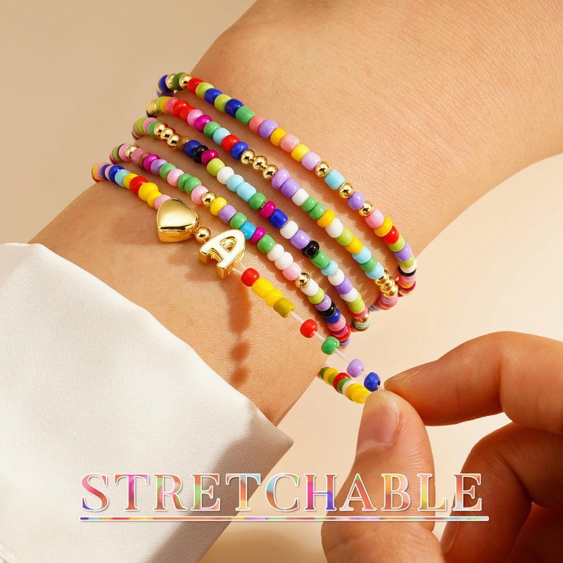 M MOOHAM Easter Gifts for Kids - Teen Girls Gift, Colorful Beaded Heart Initial M Bracelet for Girls Kids Jewelry, 6 7 8 9 10 11 12 13 14 Year Old Girl Birthday Gifts, Tween Teenage Girl Gift Idea - Image 5