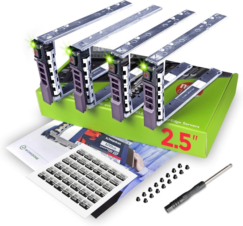 WORKDONE 4-Pack - 2.5" Hard Drive Caddy G176J Compatible for Dell PowerEdge Server - T440 T640 R330 R430 T430 R630 T630 R730 R830 R930 R320 R420 and More - Hot-Swap Tray - Setup with Detailed Manual - Image 1