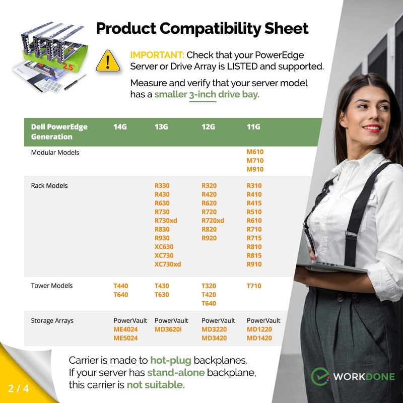 WORKDONE 4-Pack - 2.5" Hard Drive Caddy G176J Compatible for Dell PowerEdge Server - T440 T640 R330 R430 T430 R630 T630 R730 R830 R930 R320 R420 and More - Hot-Swap Tray - Setup with Detailed Manual - Image 3