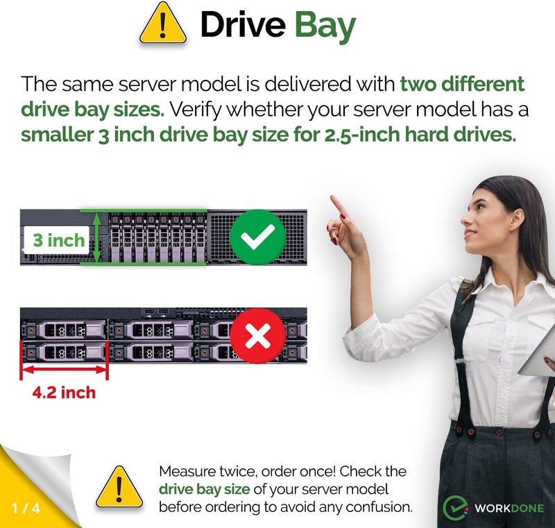 WORKDONE 4-Pack - 2.5" Hard Drive Caddy G176J Compatible for Dell PowerEdge Server - T440 T640 R330 R430 T430 R630 T630 R730 R830 R930 R320 R420 and More - Hot-Swap Tray - Setup with Detailed Manual - Image 2