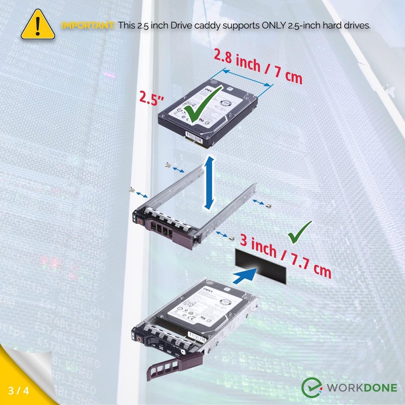 WORKDONE 4-Pack - 2.5" Hard Drive Caddy G176J Compatible for Dell PowerEdge Server - T440 T640 R330 R430 T430 R630 T630 R730 R830 R930 R320 R420 and More - Hot-Swap Tray - Setup with Detailed Manual - Image 4