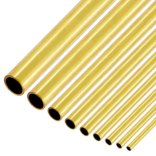 Mardatt 9 Pcs 9 Sizes Brass Round Tube Set, 2mm 2.5mm 3mm 3.5mm 4mm 5mm 6mm 8mm 9mm OD x 0.5mm Wall Thickness 300mm Length High Strength Seamless Straight Pipe Tubing for Hobby Model - Image 1
