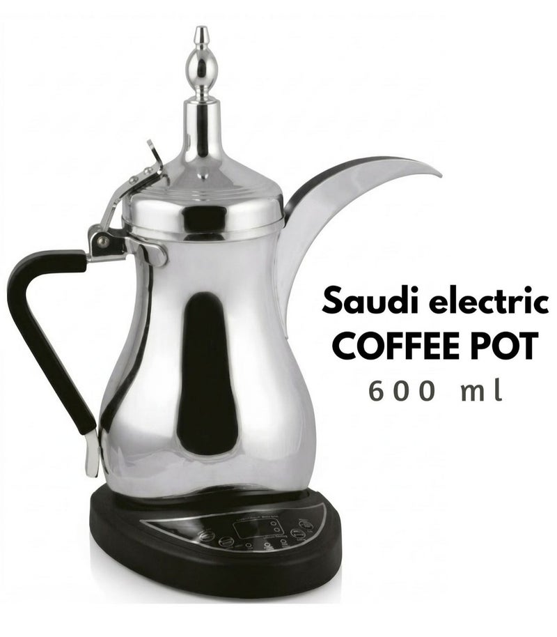 PRIMO PLUS 600ml Electric Arabic Coffee Maker, Silver Stainless Steel Dallah - Precision Temp Control & Smart Light Indicator Compact Electric Coffee Machine with Auto-Shutoff Safety - Perfect for Office, Travel, and Daily Authentic Serving - Image 1