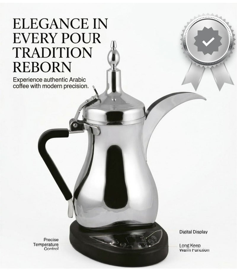 PRIMO PLUS 600ml Electric Arabic Coffee Maker, Silver Stainless Steel Dallah - Precision Temp Control & Smart Light Indicator Compact Electric Coffee Machine with Auto-Shutoff Safety - Perfect for Office, Travel, and Daily Authentic Serving - Image 3