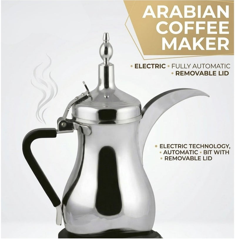 PRIMO PLUS 600ml Electric Arabic Coffee Maker, Silver Stainless Steel Dallah - Precision Temp Control & Smart Light Indicator Compact Electric Coffee Machine with Auto-Shutoff Safety - Perfect for Office, Travel, and Daily Authentic Serving - Image 4