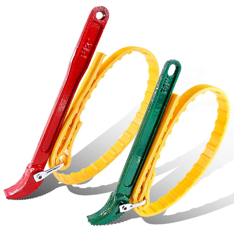 Swpeet 2 Pack MultiPurpose Adjustable Belt Strap Wrench 12300mm and 78200mm Steel Handle Adjustable Strap Filter Opener Wrench for Opening Filter Pipe and Tin Red and Green