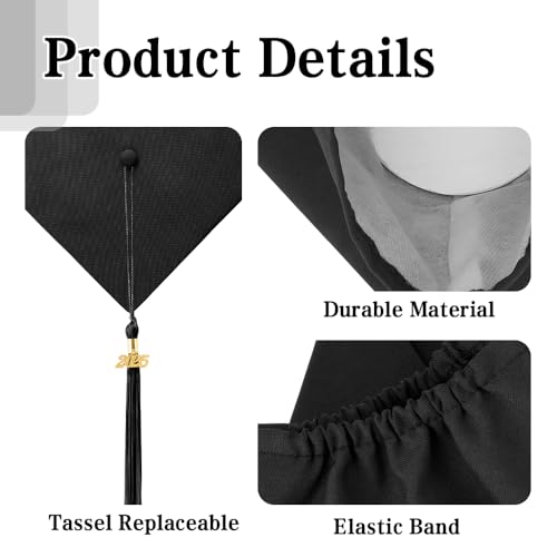 Leislam Graduation Cap with 2025 Tassel, Unisex Adult Matte Black Graduation Hat, Adjustable Graduation Cap Decorations for High School Bachelor Master - Image 4