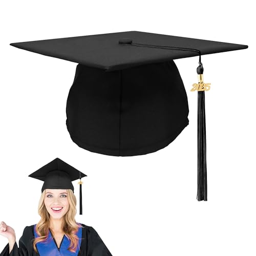 Leislam Graduation Cap with 2025 Tassel, Unisex Adult Matte Black Graduation Hat, Adjustable Graduation Cap Decorations for High School Bachelor Master - Image 1