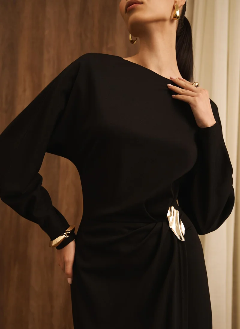 Lichi  Jersey midi dress with waist decor for Women | Best Price UAE