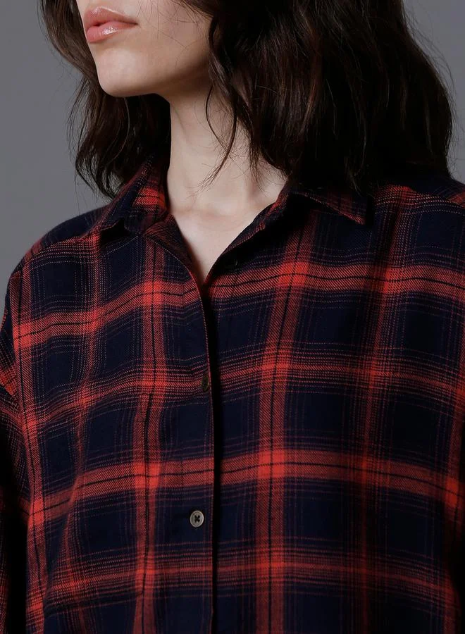 HIGH STAR Checked Cotton Longline Oversized Shirt by Styli