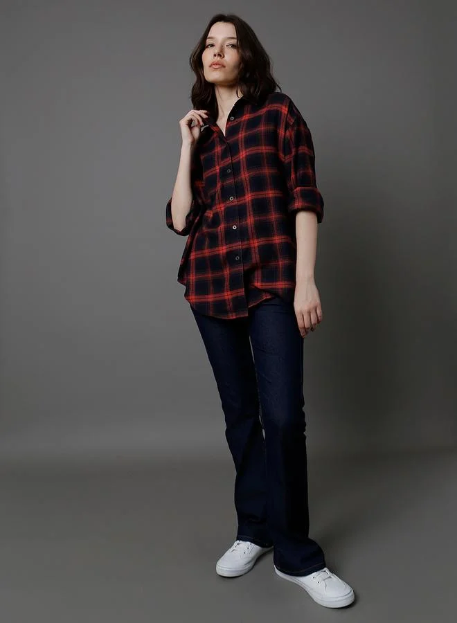 HIGH STAR Checked Cotton Longline Oversized Shirt by Styli