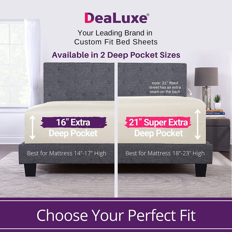 DeaLuxe King Fitted Sheet - REAL [16-Inch] Extra Deep Pocket King Size Fitted Sheet Only - Your PERFECTLY-FIT Fitted Sheet for 14 -18  Deep Mattress - Best Fit Bottom Deep Fitted Bed Sheet - Ivory (Off White) - Image 2