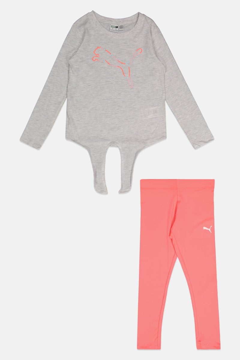 PUMA Kids Girl 2 Pcs Sportswear Brand Logo Jersey Set, Pink/Grey - Image 1