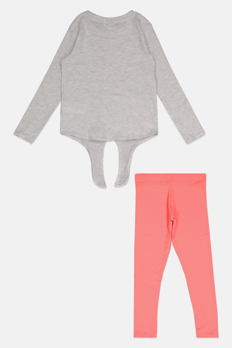 PUMA Kids Girl 2 Pcs Sportswear Brand Logo Jersey Set, Pink/Grey - Image 2