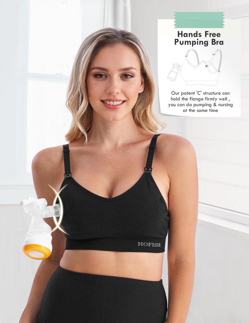 HOFISH Hands Free Pumping Bra, Nursing & Breastfeeding Bra in One,Supportive Breast Pump Bra for All-Day Wear 1Pack Black M - Image 3