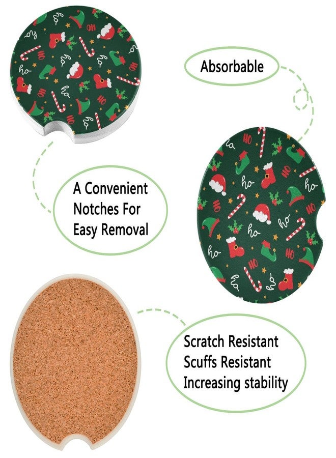 SDMKA Christmas Pattern Car Coasters 2 Pack Absorbent Car Cup Holder Coaster 2.5" Ceramic Drinks Coaster with Finger Notch & Cork Base - Image 2