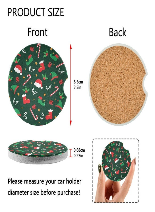SDMKA Christmas Pattern Car Coasters 2 Pack Absorbent Car Cup Holder Coaster 2.5" Ceramic Drinks Coaster with Finger Notch & Cork Base - Image 3