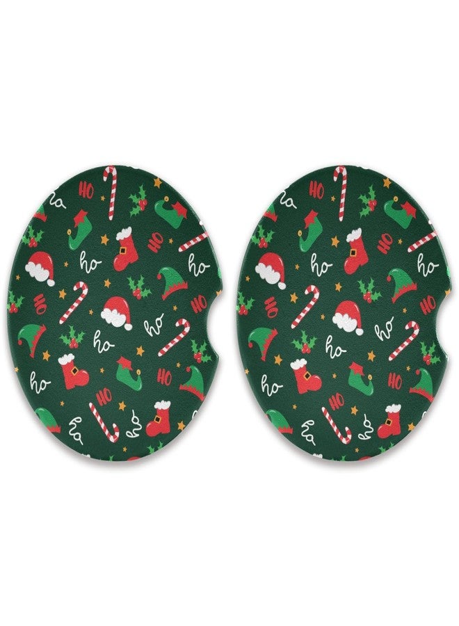 SDMKA Christmas Pattern Car Coasters 2 Pack Absorbent Car Cup Holder Coaster 2.5" Ceramic Drinks Coaster with Finger Notch & Cork Base - Image 1