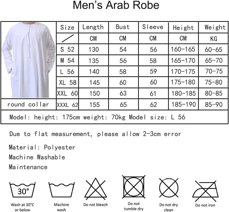 ORiTi Men's Long Sleeve Thobe - White Middle Eastern Robe with Round Collar - Image 2