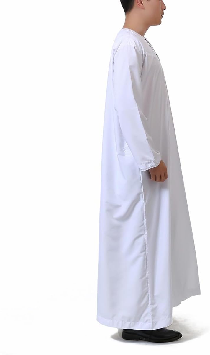 ORiTi Men's Long Sleeve Thobe - White Middle Eastern Robe with Round Collar - Image 5
