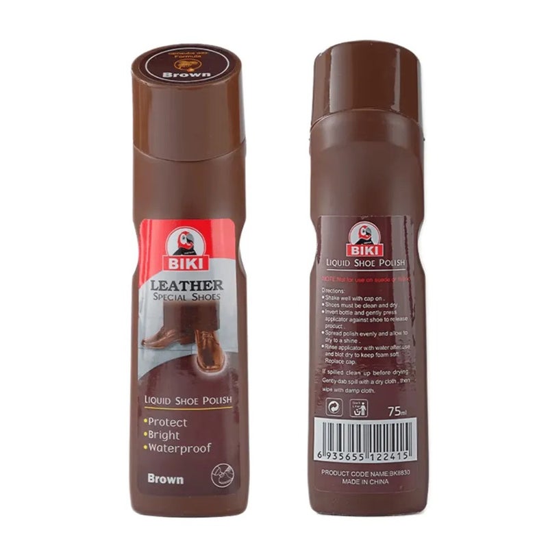 Biki Leather Special Shoes Liquid Shoe Polish Protect Bright And Waterproof 75ml- Brown